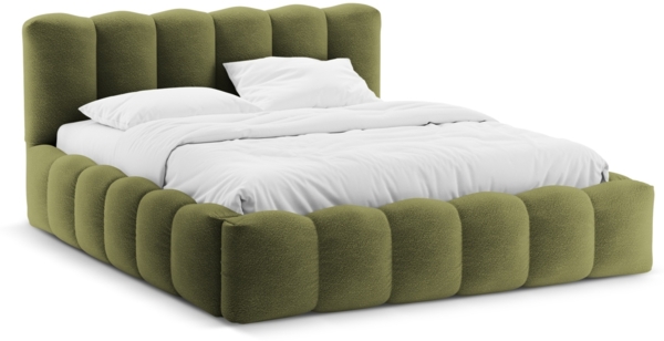 Micadoni Stauraumbett mit Kopfteil Lupine Boucle Baloo Dunkel-Olivgrün 140x200