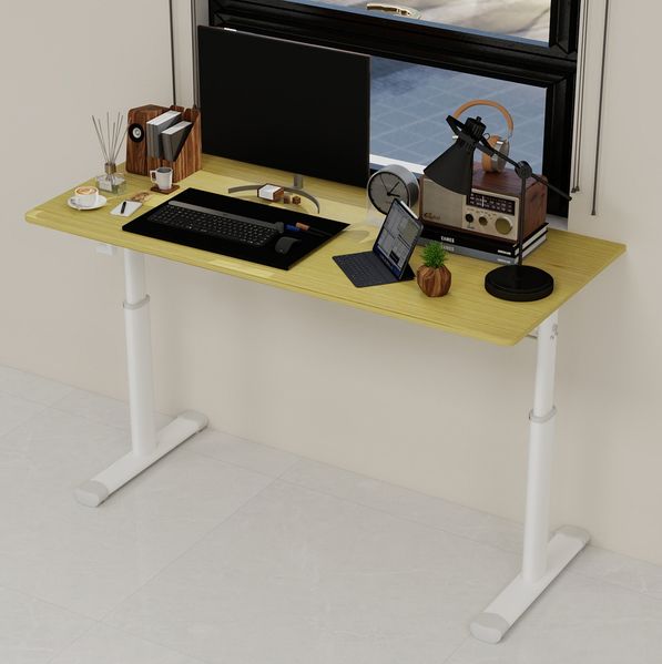 Höhenverstellbarer Schreibtisch aus Holz und Metall – manuell kurbelbar, 120 x 60 x 90 cm, für Homeoffice und Arbeitszimmer