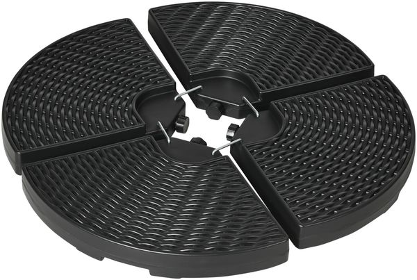 Set mit 4 Beschwerungsplatten für Ampelschirme, Gesamtmaße 100 x 100 x 8 cm (L x B x H), HDPE, schwarze Rattanoptik