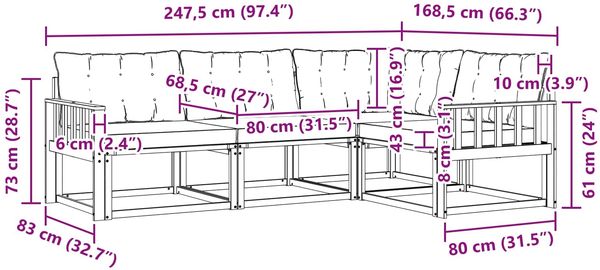 vidaXL Outdoor-Sofagarnitur mit Kissen 4 pcs Weiß und Beige 3388635 Bild 8