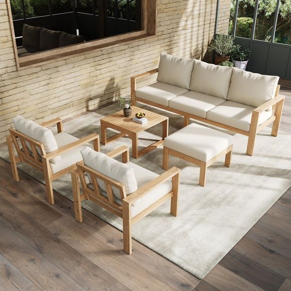 Flieks Gartenlounge-Set, 6-Sitzer Gartenmöbel Sitzgruppe Akazienholz Freie Kombination