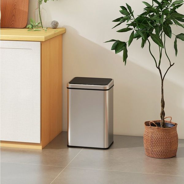 HOMCOM Mülleimer Automatischer Abfalleimer mit Soft-Close-Deckel Bewegungssensor, aus Edelstahl für Büro Schlafzimmer Küchen Silber