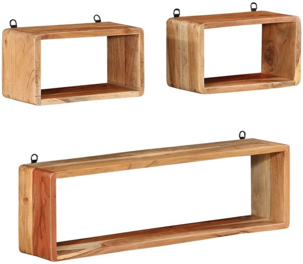 Würfelregal 3er Set, Bücherregal Massivholz Akazie