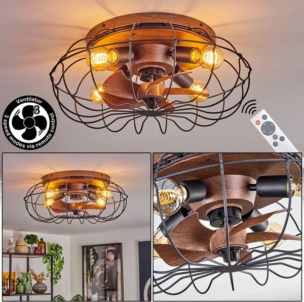 hofstein Deckenleuchte Deckenventilator mit Beleuchtung aus Metall/Kunststoff, Fernbedienung, ohne Leuchtmittel, Deckenleuchte 4-flammig Ø 50 cm, 4 x E27, ohne Leuchtmittel