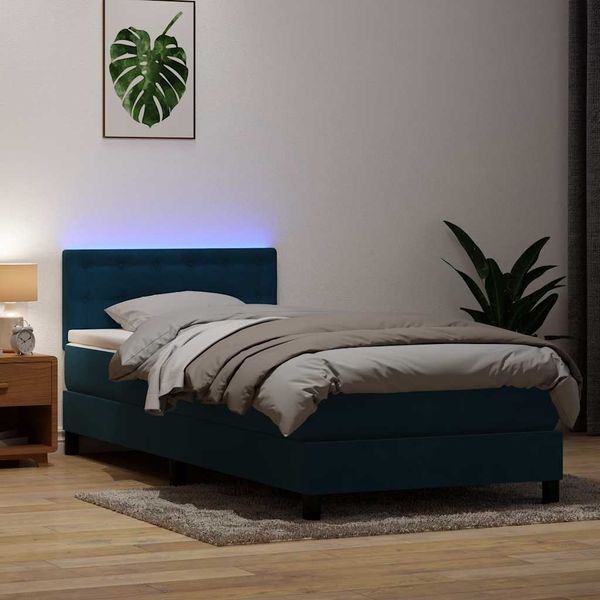 vidaXL Boxspringbett mit Matratze & LED Dunkelblau 80x210 cm Samt 3317245