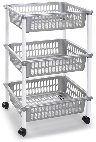 DRW Küchenwagen mit 3 Körben, PVC, silberfarben, 40 x 30 x 61,5 cm