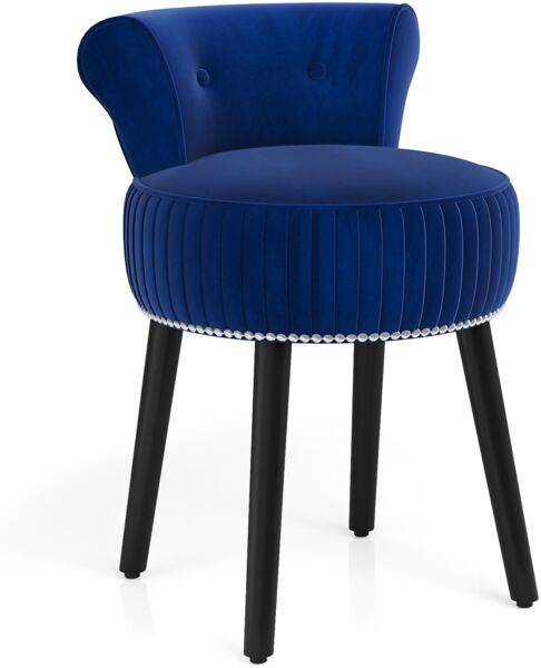Samt-Vanity-Stuhl mit Lehne gepolsterter Vanity-Hocker mit tief getufteter Rückenlehne und massiven Holzbeinen Blau