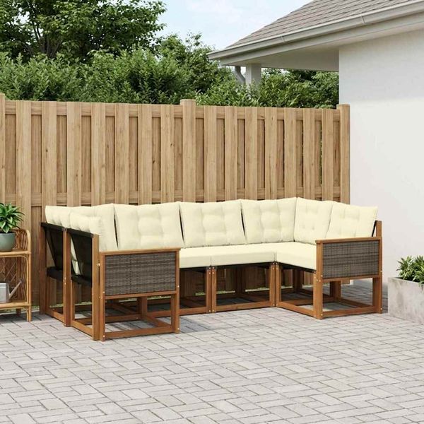 vidaXL Outdoor-Sofagarnitur mit Kissen 6 pcs Natur und Creme 3382170