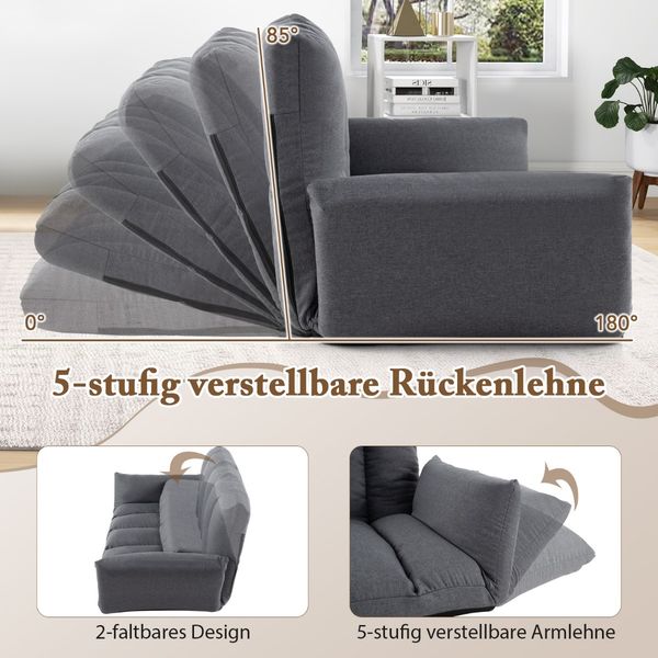 Bodensofa mit 5-Fach Verstellbarer Rückenlehne & Armlehnen Relaxsessel für Wohnzimmer Grau