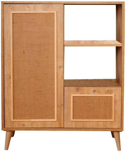 Dmora Kommode Jingu, Wohnzimmerbuffet, Wohnzimmer-Sideboard, Moderne Küchen-Speisekammer, 90x40h110 cm, Eiche