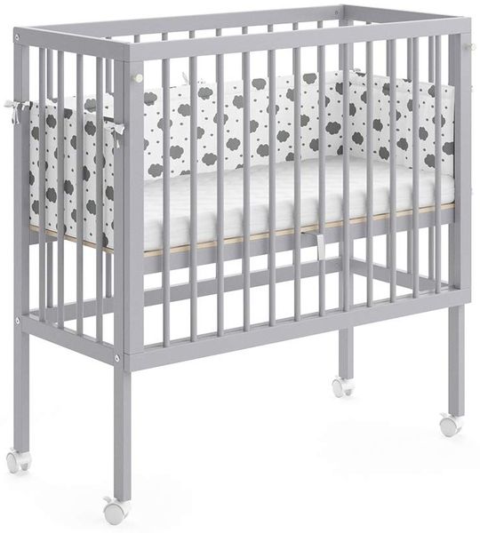 VitaliSpa Beistellbett Sophie, Grau, 94x42.5 cm 2 Seitenschienen, höhenverstellbar mit Rollen und Befestigung am Elternbett
