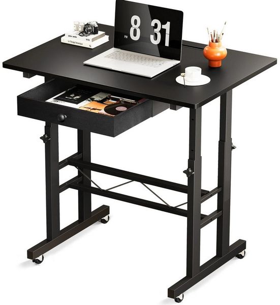 GTPLAYER Eckschreibtisch Höhenverstellbarer Schreibtisch, Computertisch Laptoptisch, mit Schubladen,Tisch höhenverstellbar 80 * 50*(73-115) cm