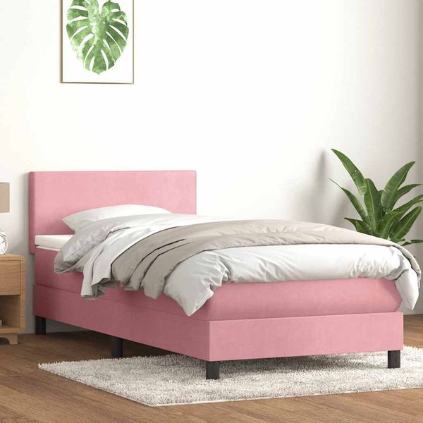 vidaXL Boxspringbett mit Matratze & LED Rosa 90x220 cm Samt 3316724