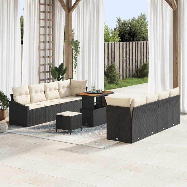 vidaXL Garten-Sofa-Set mit Kissen 11 pcs Schwarz und Creme 3364580