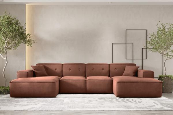 Wohnlandschaft Sofa U-Form CESINA in Stoff Opera Velvet Braun