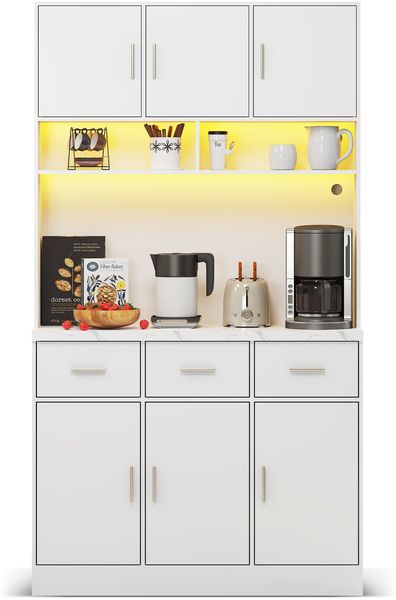 Sideboard 100x40x180 cm, weiß, mit LED‑App‑Steuerung, integrierter Steckdosenleiste, 3 Schubladen & verstellbaren Böden Bild 8