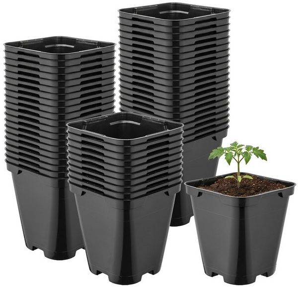 Garronda Blumentopf Kunststoff eckig abgerundet mit Drainagelöchern für Garten GD-0200 (50 St, 50er Set)