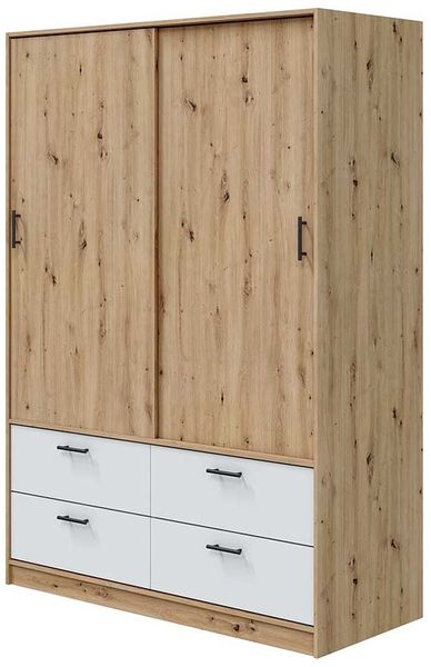 Kleiderschrank >ENZO< 4 Schubladen, 1 Stange, Eiche Dekor / Artik Weiß - 140x200x60 (BxHxT) Bild 2