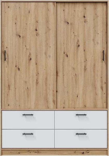 Kleiderschrank >ENZO< 4 Schubladen, 1 Stange, Eiche Dekor / Artik Weiß - 140x200x60 (BxHxT)