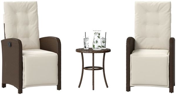 vidaXL 3-tlg. Bistro-Set mit Kissen Braun Poly Rattan 365202