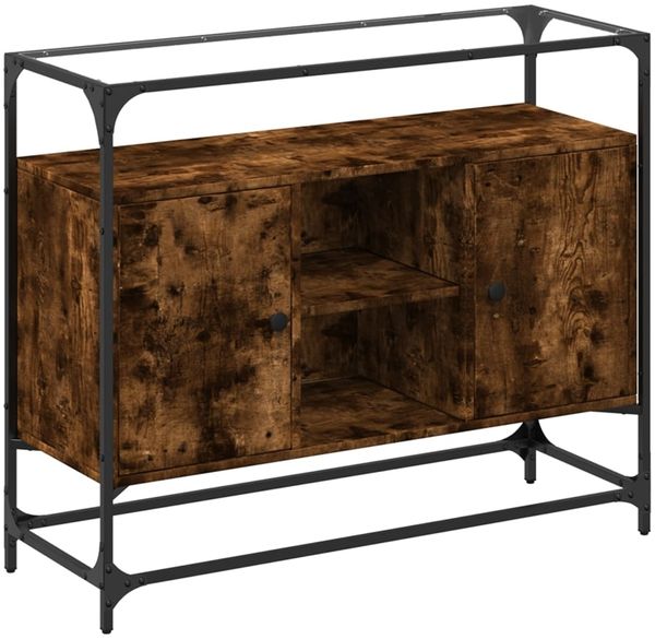 Sideboard, Kommode mit Glasplatte Räuchereiche 98x35x81 cm Holzwerkstoff