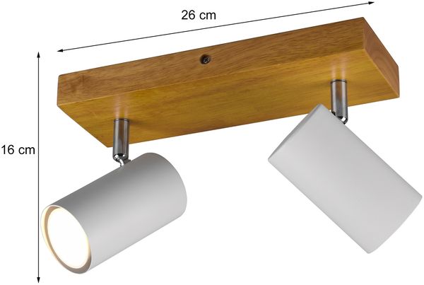 LED Deckenstrahler Weiß mit Holz 2-flammig, Breite 26cm Bild 3