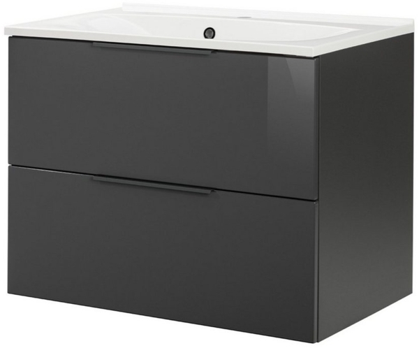 Fackelmann LUNA Badmöbel, 80 cm breit, Schwarz/Anthrazit, Gussmarmor