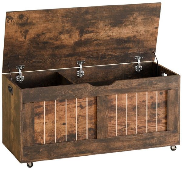 Mondeer Kommode Aufbewahrungsschrank (Aufbewahrungsbank, 100 x 49 x 40 cm), Deckenbox mit 4 Rollen, 2 Sicherheitsscharnieren, Braun