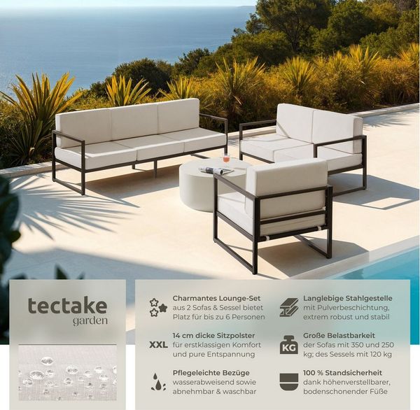 tectake Essgruppe Garten-Loungeset, (Set, 3-tlg), Pulverbeschichtete Stahlgestelle für maximale Stabilität Bild 2