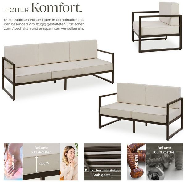 tectake Essgruppe Garten-Loungeset, (Set, 3-tlg), Pulverbeschichtete Stahlgestelle für maximale Stabilität Bild 3