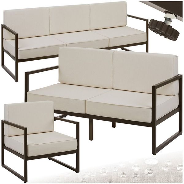 tectake Essgruppe Garten-Loungeset, (Set, 3-tlg), Pulverbeschichtete Stahlgestelle für maximale Stabilität