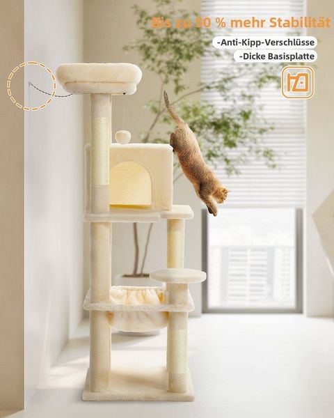 PAWZ Road Kratzbaum Kratzbaum 143cm Groß Katzenspielturm stabiles schönes Katzenhaus, Größe Höhle Hängematte