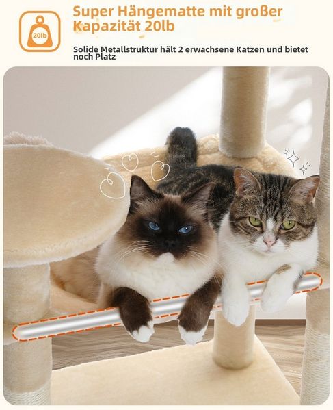 PAWZ Road Kratzbaum Kratzbaum 143cm Groß Katzenspielturm stabiles schönes Katzenhaus, Größe Höhle Hängematte Bild 3