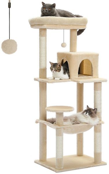 PAWZ Road Kratzbaum Kratzbaum 143cm Groß Katzenspielturm stabiles schönes Katzenhaus, Größe Höhle Hängematte