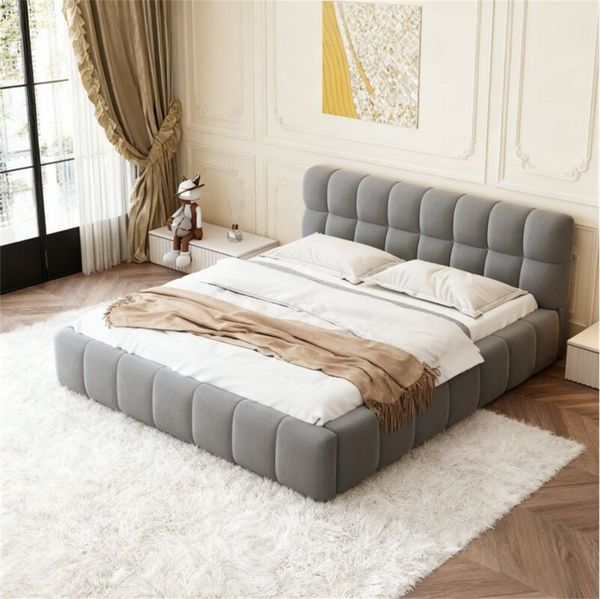 Gdood Polsterbett Stauraumbett Doppelbett LED, Leinenstoff (1-tlg, mit Komforthöhe, Leises Design Bett), Jugendbett Mit Kopfteil Lattenrost 140x200 cm