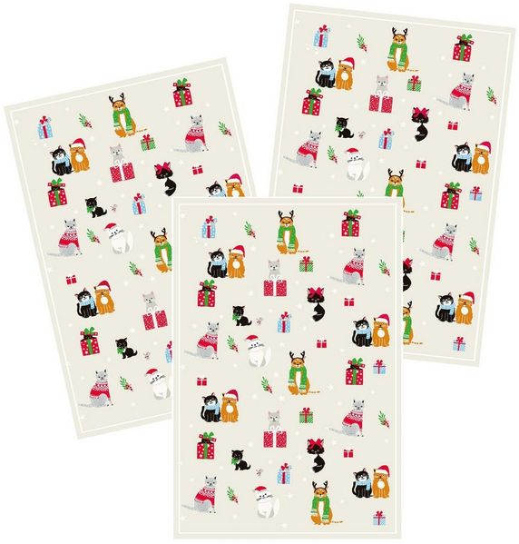 Kracht Geschirrtuch Weihnachtskatzen, (3-tlg, 3-teilig), 3er Pack Geschirrtücher (3 Stück), ca. 50x70 cm, Halbleinen bedruckt