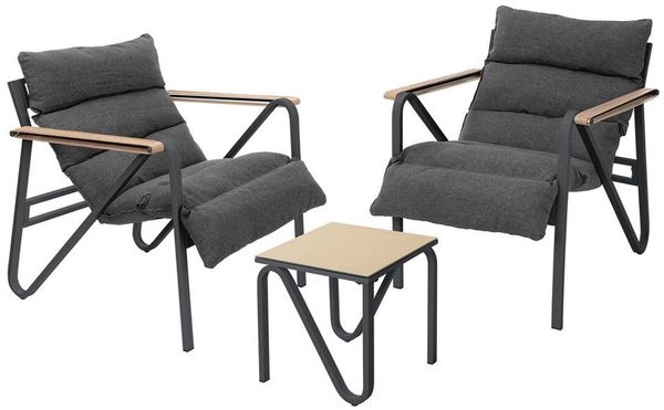 ML-DESIGN Gartenlounge-Set Gartenmöbel Set 3 tlg wetterfest, Terrassenmöbel mit 2 Stühlen & Tisch, Balkonmöbel mit Stahlgestell Sitzgruppe für Garten Terrasse Balkon