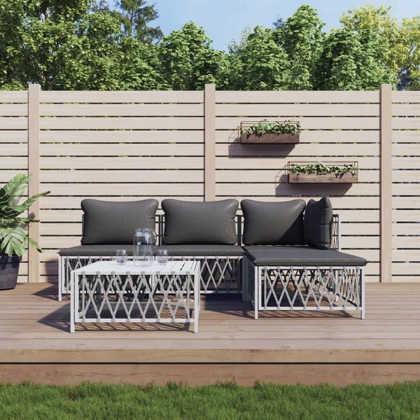 vidaXL 5-tlg. Garten-Lounge-Set mit Kissen Weiß Stahl 3186854