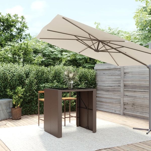 Bartisch, Gartentisch, Küchentisch mit Glasplatte Braun 105 x 80 x 110 cm Poly Rattan