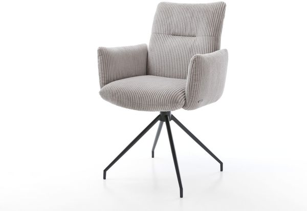 Drehstuhl Jova-Flex mit Armlehnen Cord Silbergrau Kreuzgestell konisch Schwarz 180° drehbar Taschenfederkern