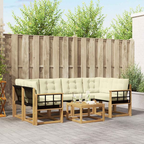 vidaXL Outdoor-Sofagarnitur mit Kissen 7 pcs Weiß und Creme 3389264