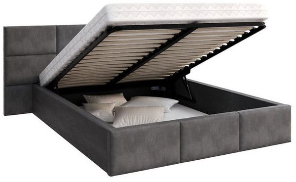 FDM Polsterbett Bettrahmen Bettgestell 90x200, 120x200, 140x200, 160x200, 180x200cm (MADE IN EU - mit hochwertigem Velours Bezug Trinity, Bettrahmen, Bett, Optional mit Matratze bestellbar, mit gepolsterten Wandpaneelen als stilvolle Kopfteil-Alternati... Bild 4