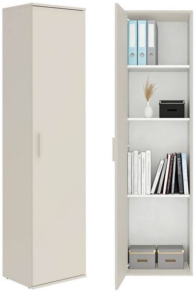 mokebo Mehrzweckschrank schmal kaschmir (42 cm) 'Der Kompakte' in Grau Beige, Haushaltsschrank mit 1 Tür & 3 verstellbaren Fachböden - 180 cm hoch - Universalschrank für Flur, Bad oder als Putzschrank