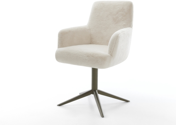 Drehstuhl Heira-Flex mit Armlehnen Plüsch Creme-Weiß Fußkreuz Effektfinish Titan 360° drehbar Wippfunktion Taschenfederkern