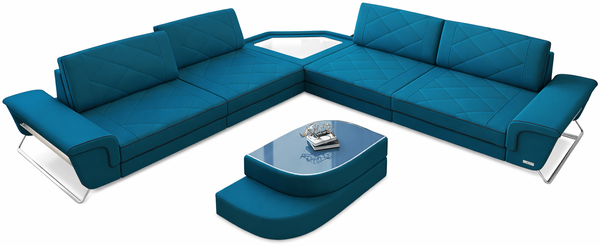 Polster Ecksofa Sepino L-Form - Mikrofaserstoff - Azurblau-Schwarz