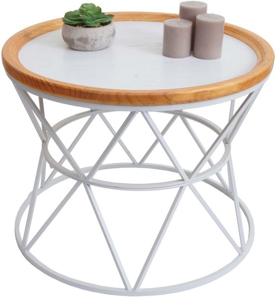 Couchtisch HWC-N32, Kaffeetisch Beistelltisch Loungetisch Sofatisch Wohnzimmertisch, Metallgestell Holz Ø66cm weiß