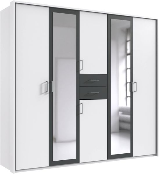 Drehtürenschrank Kleiderschrank 228cm Schublade Spiegel Passepartout Weiß,Grafit