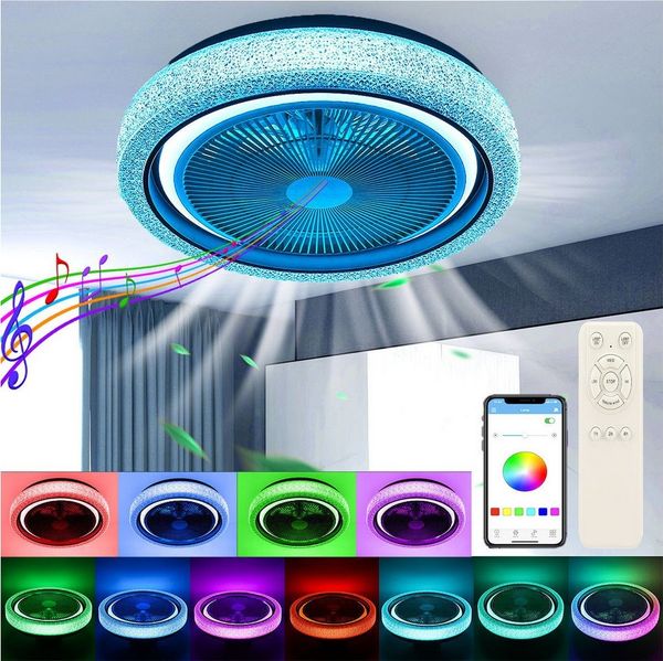 oyajia Deckenleuchte 50W RGB LED Deckenleuchte mit Bluetooth Lautsprecher, Deckenventilator, Luftzirkulationsfunktion, LED fest integriert, RGB Farbwechsel (3000~6500K), Dimmbar LED Deckenventilator Leuchte,für Schlafzimmer Küche Hotel