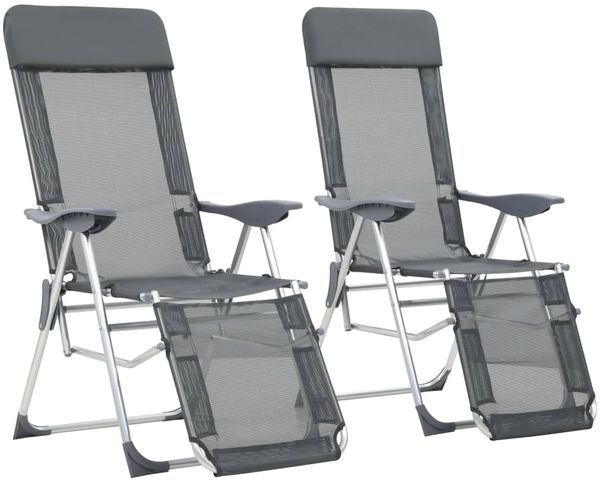 vidaXL Klappbare Liegestühle mit Fußteil 2 Stk. Grau Textilene 360145