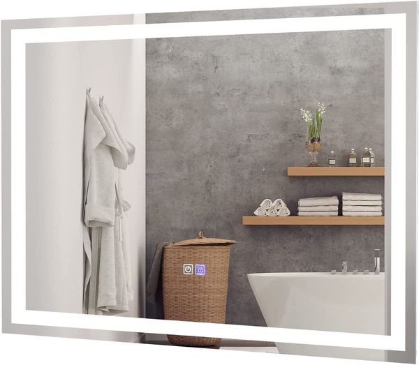 COSTWAY LED-Spiegel mit Anti-Beschlage Spiegelheizung, Badspiegel dimmbar, Badezimmerspiegel 3000K-6000K Wandspiegel (80x60 cm)